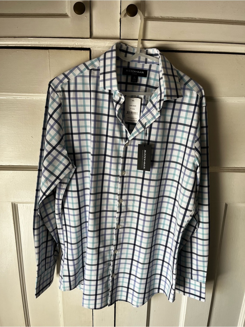 BNWT - Mizzen+Main Plaid Dress Shirt with Blue, Teal & Purple - Men’s Size M